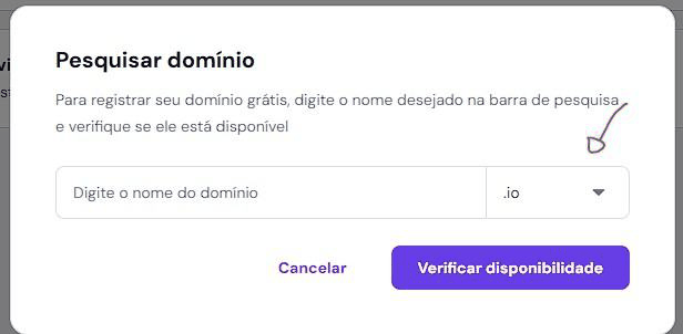 Janela Pesquisar domínio, com o campo para digitar o nome e a caixa de terminação destacada em vermelho.